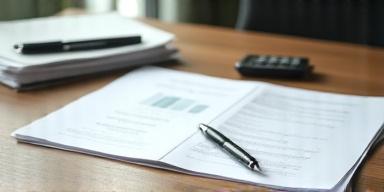 Close up of financial documents and calculator